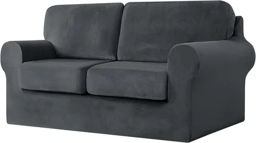 Miniatura 50 de UNBBRRL Fundas de sofá de 3 piezas para sofá, funda de terciopelo elástico para sillón con 1 funda de cojín de asiento y 1 funda de respaldo