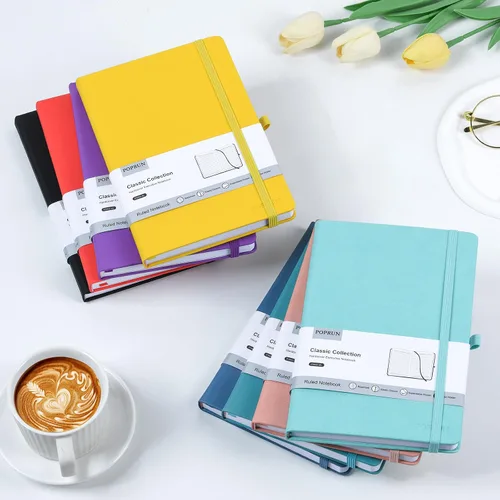 Miniatura 6 de POPRUN - Cuadernos de diario rayados A5, cuaderno de tapa dura de cuero grueso para escritura, trabajo de negocios, viajes, escuela, universidad