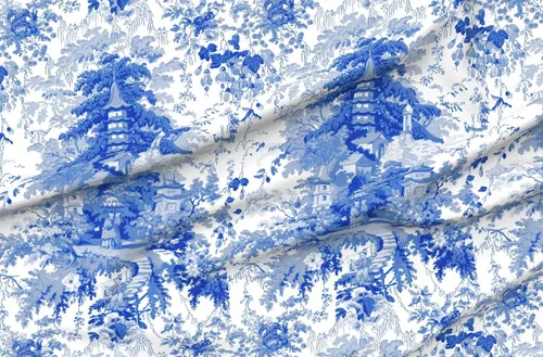Miniatura 4 de Spoonflower Tela - Chinoiserie Willow Blue White Toile Chinese Nature Garden Botánico Impreso en tela de popelina de algodón Fat Quarter - Costura