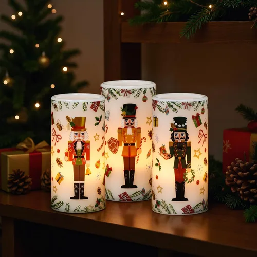 Miniatura 5 de Velas de Navidad sin llama con forma de cascanueces con control remoto, velas LED en soporte de cera real, velas con batería para decoración