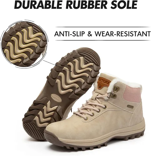 Miniatura 6 de Mishansha - Botas de senderismo, con forro de cuero, resistentes al agua y antideslizantes para hombre o mujer, hasta el tobillo, de invierno