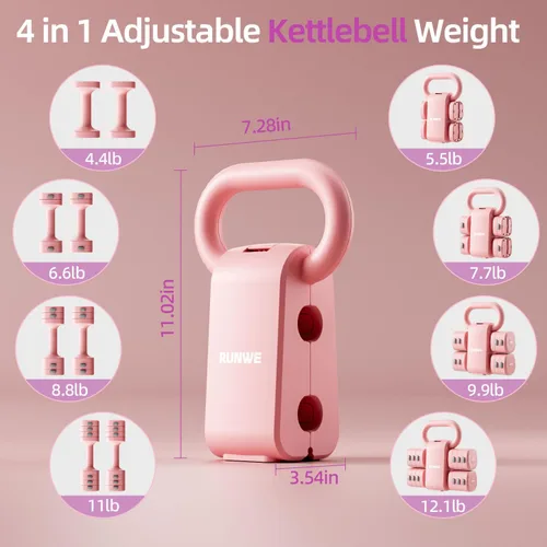 Miniatura 4 de Lightweight Adjustable Dumbbell Kettlebell Set - 4 in 1 Free Weight Set with Kettlebell Grip Converter, Each 2.2 3.3 4.4 5.5lb Quick Change