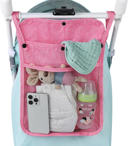 Miniatura 6 de Accmor Organizador universal de cochecito, bolsa de malla para Uppababy, Nuna, Britax, Doona, cochecitos de malla ajustable antideslizante y Rosado