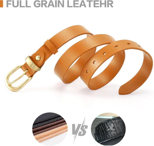 Miniatura 23 de Cinturones para mujer para jeans de 1.1 pulgadas de ancho, cinturones para vestidos de cuero de grano completo con hebilla dorada, caja de regalo