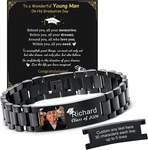 MEALGUET Regalos de graduación para él, pulsera de graduación personalizable, regalo inspirador para graduados universitarios de clase de 2025,