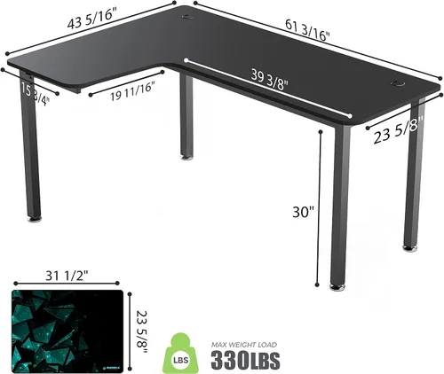 Miniatura 2 de L Desk Eureka Escritorio ergonómico de 60 pulgadas, escritorio de oficina, escritorio para juegos en casa, en forma de L, ordenador de escritorio