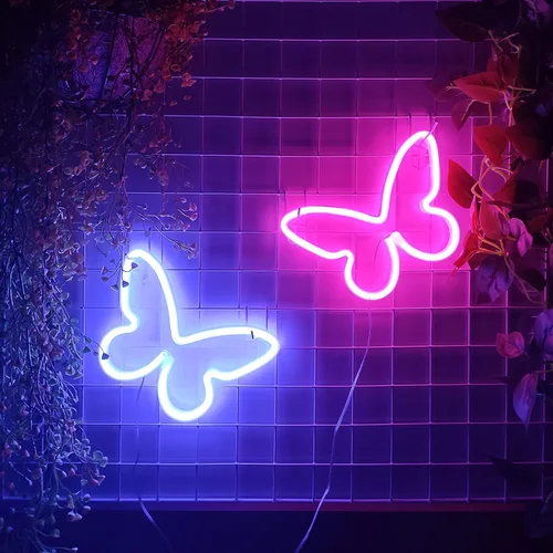 Miniatura 5 de JYWJ Letrero de neón de mariposa, luz de neón con pilas USB o 3 AA, decoración de mesa LED, decoración de pared de dormitorio, regalo de cumpleaños