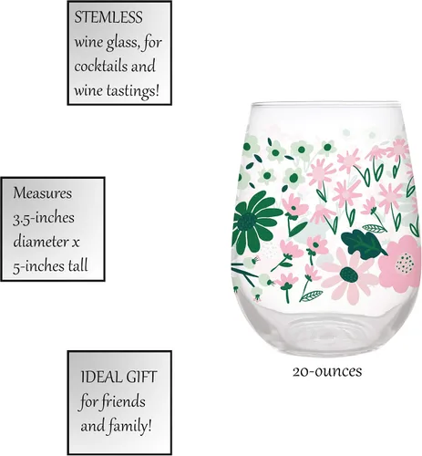 Miniatura 2 de Slant Collections Copa de vino sin tallo, 20 onzas, floral