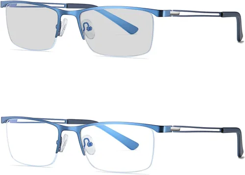 Miniatura 8 de laureles /Gafas de transición para hombre, gafas de lectura fotocromáticas cuadradas de metal con medio marco gris