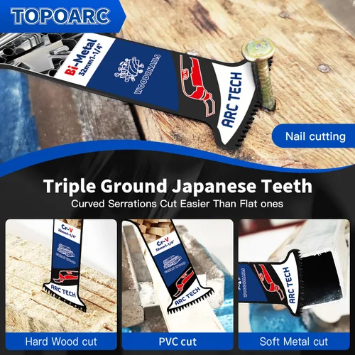 Miniatura 3 de 10 piezas de hojas de sierra oscilantes profesionales con dientes japoneses, hojas multiherramienta para madera, plásticos y metal, kits de hojas