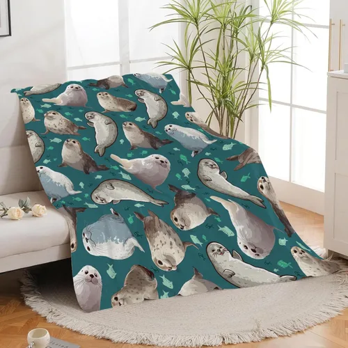 Miniatura 251 de Manta de Foca del Océano, Regalos de Focas para Niños, Niñas, Adultos, Mujeres y Hombres, Suave, Acogedora, Cálida, Felpa Esponjosa, Mullida