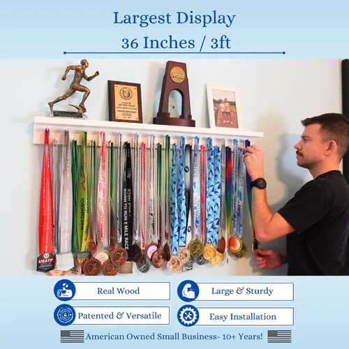 Miniatura 7 de Estante para premios de medallas de 3 pies para exhibición y estante para trofeos – Soporte para trofeos y medallas multideporte para exhibición
