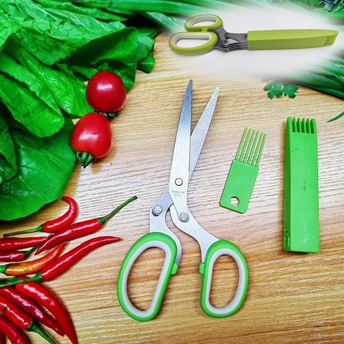 Miniatura 6 de Tijeras de hierbas, tijeras de hierbas de cocina con 5 cuchillas de acero inoxidable y cubierta, cortar hierbas y verduras de cocina, tijeras