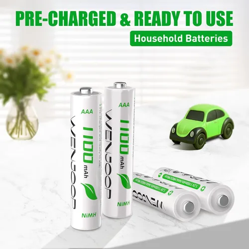Miniatura 9 de Paquete de 4 baterías AAA recargables – 1100 mAh 1.2 V NiMH de alta capacidad, baja autodescarga triple A baterías para juguetes, mandos a