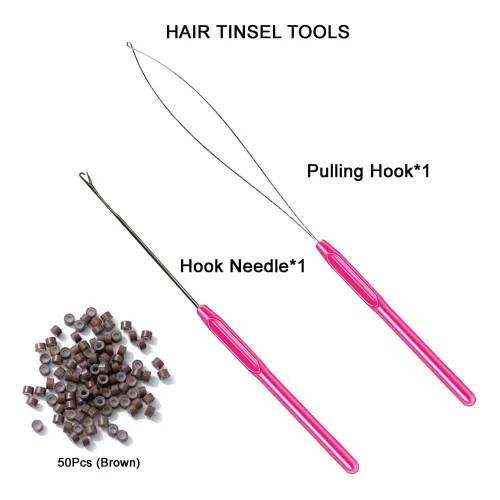 Miniatura 4 de Kit de oropel para el cabello con herramientas de 47 pulgadas, 1200 hebras de extensiones de cabello de oropel con purpurina, kit de mechones