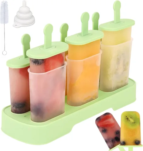 WMKGG Juego de moldes para paletas, 6 moldes para paletas de hielo, molde de helado casero con palos, máquina para hacer paletas (verde)