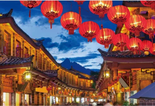 Haoyiyi Fondo de año nuevo chino de 10 x 6.5 pies 2025 Festival de primavera de China Lijiang Town noche linterna roja cielo azul fotografía telón