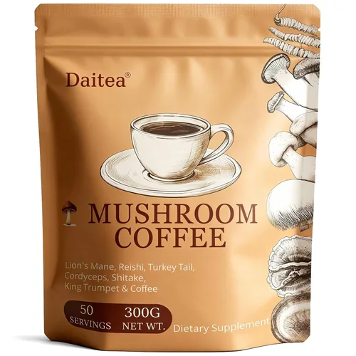 Café de hongos, 10.58 onzas de café instantáneo de hongos adaptogénicos en polvo, melena de león, reishi, cola de pavo, cordyceps, trompeta King y
