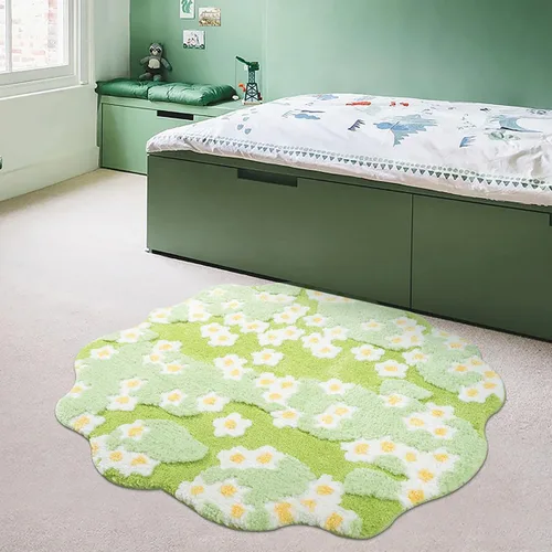 Miniatura 4 de Alfombra de musgo estéreo 3D irregulares con flores naturales, margaritas y musgo, para sala de estar, dormitorio, decoración estética del hogar