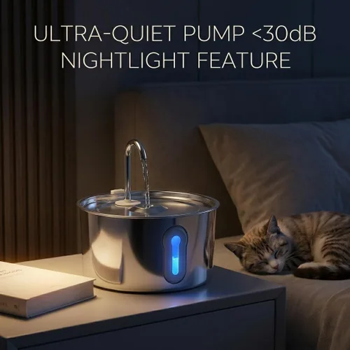 Miniatura 4 de Fuente de agua para gatos de acero inoxidable, dispensador automático de agua para perros de 135 oz/4 litros con bomba ultra silenciosa y 2 filtros