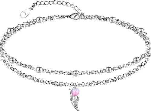 Miniatura 162 de CHIC & ARTSY Tobilleras delicadas de plata de ley S925 para verano, pulsera de tobillo ajustable multicapa para playa, joyería de pie para mujer