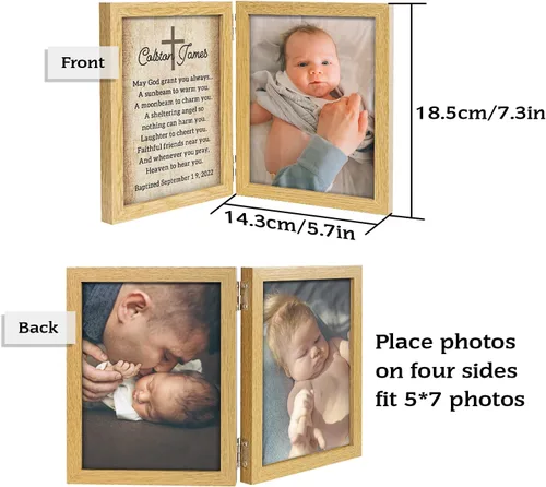 Miniatura 5 de Regalo de bautismo personalizado para bebé, marco de fotos personalizado, poema de bendición en marco de fotos doble de 5 x 7 pulgadas, regalo