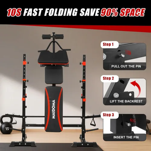 Miniatura 7 de MAIDOMA Foldable 1500LBS Capacity 8 IN 1 Weight Bench Set with Leg Extension/Squat Rack/Preacher Curl, Adjustable Bench Press for Home Gym Full Body