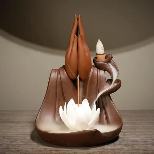 Zen Ornaments - Quemadores de incienso de mano de Buda Retorno, soporte para quemador de incienso de estatua de loto, decoración del hogar,