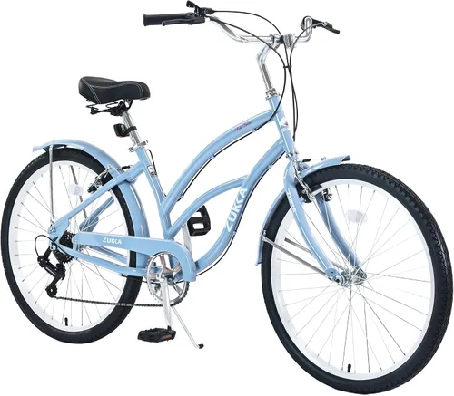 MEGHNA Bicicleta de crucero de playa de 26 pulgadas, ruedas de 7 velocidades, freno en V, cómodo sillín clásico, retro, bicicleta de crucero,