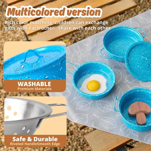 Miniatura 4 de Juego de accesorios de cocina para niños, juguete de cocina para niños pequeños, juego de cocina para niños, ollas y sartenes de acero inoxidable