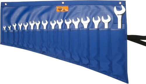 Miniatura 6 de Juego de llaves organizador de herramientas con 16 bolsillos para juego de herramientas, métricas y SAE, duradero, resistente, lona de algodón, Azul