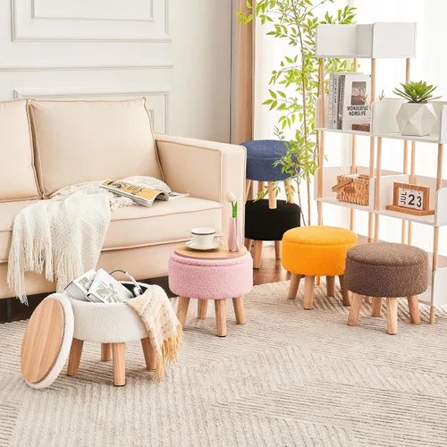 Miniatura 7 de Poofzy Otomana pequeña con almacenamiento, taburete pequeño otomano con patas de madera, reposapiés Sherpa para sofá, sala de estar y dormitorio