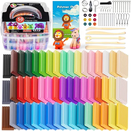 CiaraQ - Kit de iniciación de arcilla polimérica con herramientas para esculpir, arcilla modeladora para horno, 50 colores, 1.57 kg