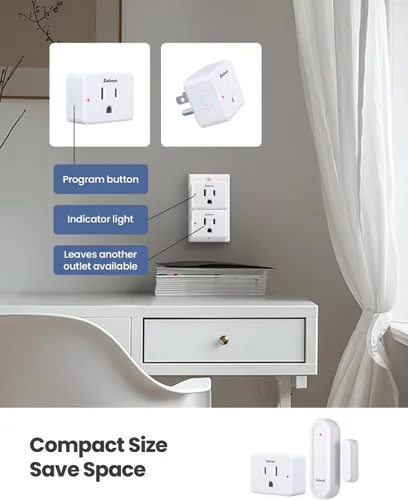 Miniatura 7 de Zoiinet Kit de enchufe de salida de sensor de puerta, mini sensor inalámbrico de ventana de contacto, dispositivos ilimitados de control de grupo