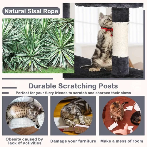 Miniatura 6 de Árbol para gatos de varios niveles de 54 pulgadas de alto, muebles con 3 postes rascadores, 3 plataformas de soporte, 2 condominios, torre con Gris