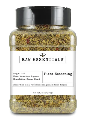 Raw Essentials Condimento para pizza, condimento italiano, mezcla de hierbas con queso, ideal para pizza, pasta y delicias italianas, 6 onzas