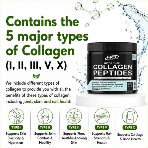 Miniatura 9 de Polvo de péptidos de colágeno con vitamina C y ácido hialurónico, de fuentes orgánicas más limpias y súper alta absorción, multitipo hidrolizado I