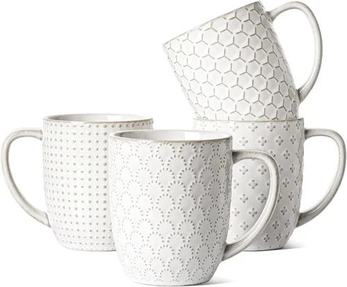 LE TAUCI Tazas de café de 16 oz, juego de tazas de cerámica, tazas con relieve para café con leche, té caliente, capuchino, moca, cacao, aptas para