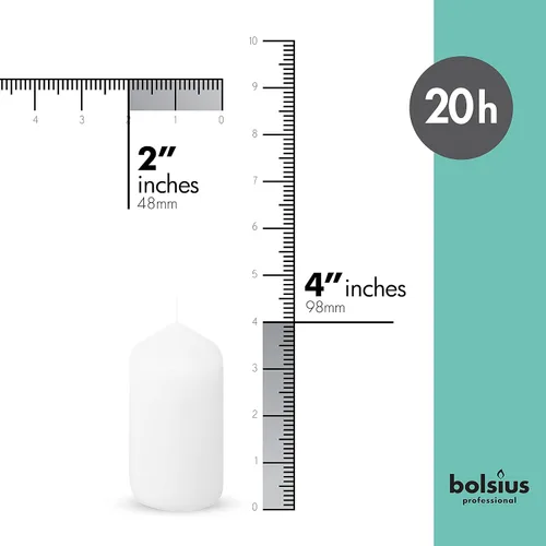 Miniatura 2 de BOLSIUS Juego de 20 velas de pilar blancas, sin perfume, de 2 x 4 pulgadas, sin goteo, sin humo, perfectas para velas de boda, fiestas y ocasiones