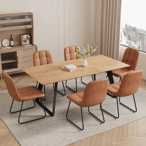 Miniatura 27 de ZckyCine Mesa de Comedor Moderna de Mediados de Siglo y Sillas para 4 Rectangular de Madera Expandible que Ahorra Espacio Multifuncional Marrón