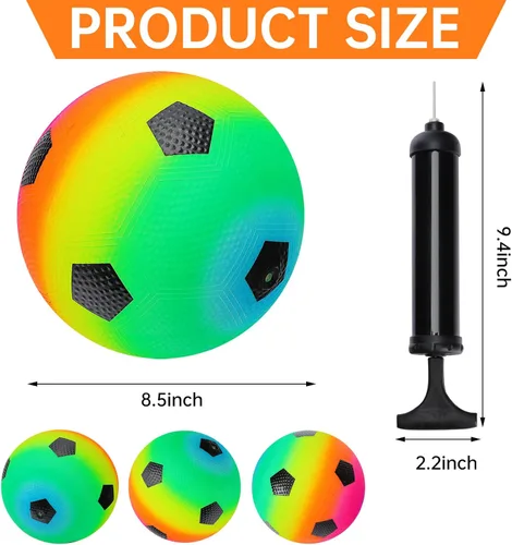 Miniatura 2 de Visen 4 bolas de arco iris para niños y adultos con 1 bomba de mano, bolas de goma coloridas de 8.5 pulgadas, pelotas inflables de varios