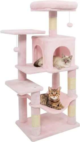 Miniatura 13 de Tangkula Torre de árbol para gatos, torre para gatos de varios niveles de 44 pulgadas con postes rascadores de sisal, condominio de 2 puertas