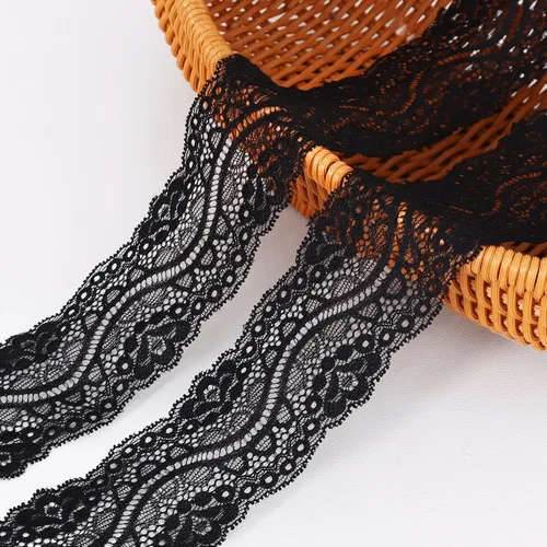 TONIFUL Cinta de encaje negro de 2.5 pulgadas y 5 yardas, cinta de encaje bordado floral, cinta de envoltura de regalo para decoración de fiesta de