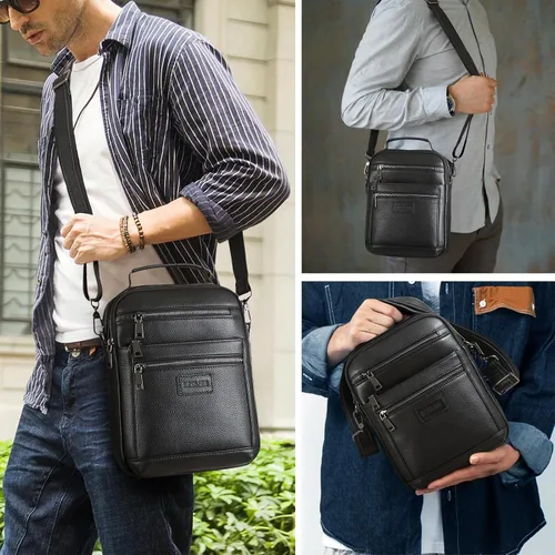Miniatura 2 de Polare - Bolso de mensajero de cuero italiano de grano completo, estilo vintage, bolso cruzado al hombro, estilo casual, bolso de negocios