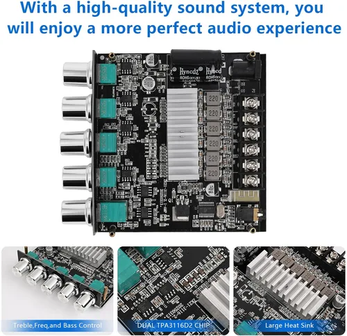 Miniatura 3 de Romicta Placa de amplificador Bluetooth 5.0 de 2.1 canales, subwoofer de alta fidelidad de 200 W, amplificador de audio con frecuencia agudos