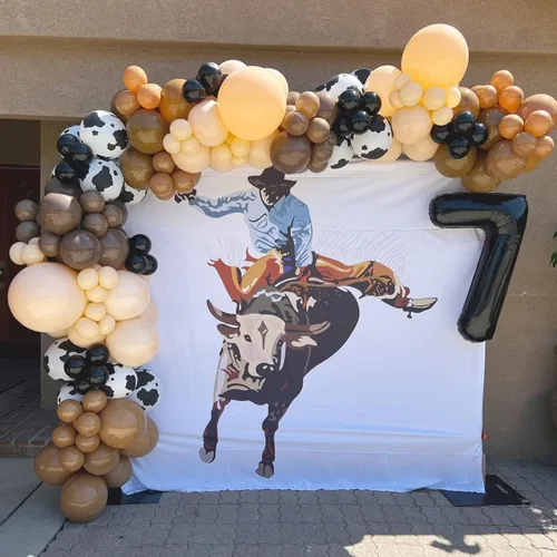 Miniatura 6 de Kit de arco de globos de vaquero – 150 piezas de cacao de albaricoque marrón desnudo con globos de impresión de vaca para decoración de fiesta