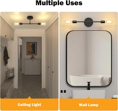 Miniatura 4 de FadimiKoo Lámparas de Baño Negras de 2 Luces, Apliques de Pared Modernos, Luminarias de Iluminación, Lámpara de Techo Semiempotrada para Interiores