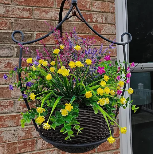 Miniatura 4 de 20 paquetes de flores artificiales para exteriores, resistentes a los rayos UV, no se decoloran, plantas verdes de plástico sintético para jardín