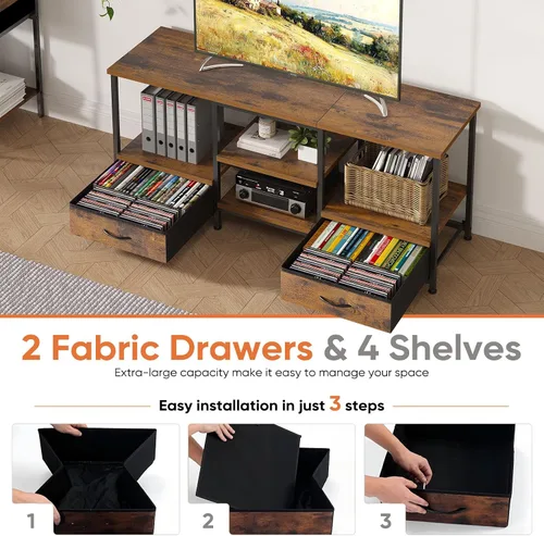 Miniatura 5 de DUMOS Soporte de TV de 47 pulgadas para televisores de 55 pulgadas, centro de entretenimiento con estación de carga (2AC+USB + tipo C), mesa consola