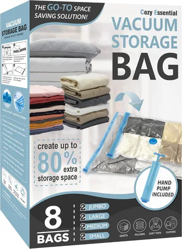 Miniatura 16 de Cozy Essential Vacuum Storage Bags, 80% Compression Vacuum Seal Space Saver Plastic Packaging Bags for Clothes, Blankets, Pillow, Bedding